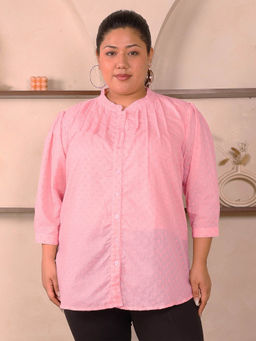 Indietoga Plus Size - Indietoga Women Pink Embroidered Cotton Shirt