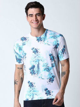 Huetrap - Mens Half Sleeves Round Neck Graphic Cuff Tee