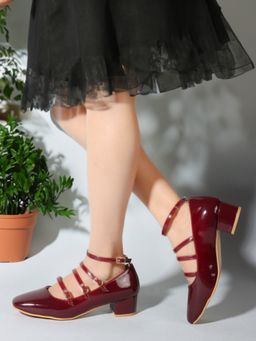 ELLE - Maroon Ankle Loop Solid Party Pumps Heels