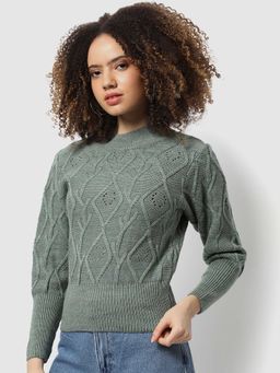 Campus Sutra - Womens Sage Green Self-design Sweater