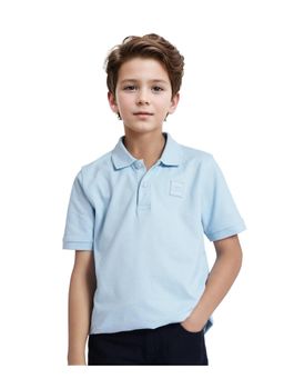 RARE ONES - Aran Light Blue Cotton Half Sleeve Neck Applique Polo T-shirt - Rare Ones By Rare Rabbit