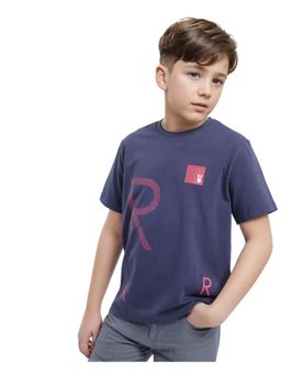 RARE ONES - Arie Navy Blue Cotton Half Sleeve Transfer with Twill T-shirt - Rare Ones By Rare Rabbit