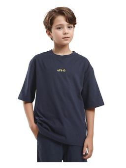 RARE ONES - Bany Navy Blue Cotton Oversized Fit Graphic Back Print T-shirt - Rare Ones By Rare Rabbit