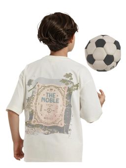 RARE ONES - Bany Off White Cotton Oversized Fit Graphic Back Print T-shirt - Rare Ones By Rare Rabbit