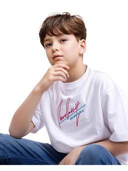 RARE ONES - Bart White Cotton Poly Half Sleeve Embroidered T-shirt - Rare Ones By Rare Rabbit