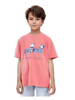 RARE ONES - Carno Peach Cotton Fabric Half Sleeves Graphic Print T-shirt - Rare Ones By Rare Rabbit