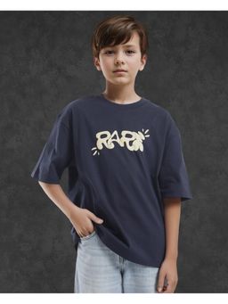 RARE ONES - Chris Navy Blue Cotton Half Sleeves Oversized Fit T-shirt - Rare Ones By Rare Rabbit
