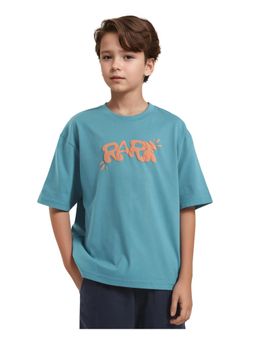 RARE ONES - Chris Turquoise Cotton Half Sleeves Oversized Fit T-shirt - Rare Ones By Rare Rabbit