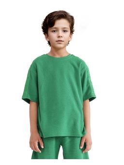 RARE ONES - Cols Green Cotton Half Sleeves Oversized Fit Textured Solid T-shirt - Rare Ones By Rare Rabbit