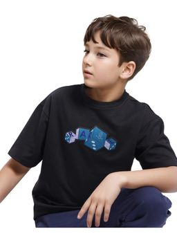RARE ONES - Dice Black Cotton Half Sleeves Boxy Fit Applique T-shirt - Rare Ones By Rare Rabbit