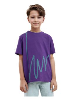 RARE ONES - Ezon Dark Purple Cotton Fabric Graphic Signature Print T-shirt - Rare Ones By Rare Rabbit