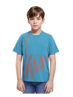 RARE ONES - Ezon Turquoise Cotton Half Sleeve Graphic Signature Print T-shirt - Rare Ones By Rare Rabbit