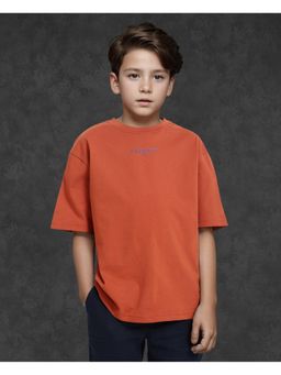 RARE ONES - Feg Rust Cotton Oversized Graphic Back Print with Applique T-shirt - Rare Ones By Rare Rabbit
