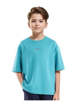 RARE ONES - Fleu Turq Cotton Poly Half Sleeve Cmyk Boxy T-shirt - Rare Ones By Rare Rabbit