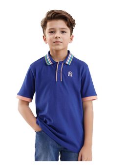 RARE ONES - Jef Dark Blue Cotton Half Sleeve Contrasting Collar Solid Polo T-shirt - Rare Ones By Rare Rabbit