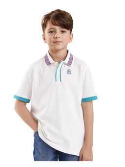 RARE ONES - Jef White Cotton Half Sleeve Contrasting Collar Solid Polo T-shirt - Rare Ones By Rare Rabbit