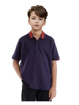 RARE ONES - Keef Dark Purple Cotton Contrasting Collar Solid Polo T-shirt - Rare Ones By Rare Rabbit