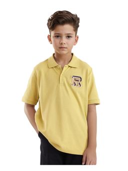 RARE ONES - Luan Fluorescent Yellow Cotton Half Sleeve Applique Print Polo T-shirt - Rare Ones By Rare Rabbit