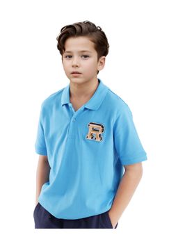 RARE ONES - Luan Light Blue Cotton Half Sleeve Applique Print Polo T-shirt - Rare Ones By Rare Rabbit