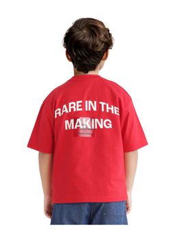 RARE ONES - Portz Light Red Cotton Half Sleeve Boxy Fit Printed T-shirt - Rare Ones By Rare Rabbit