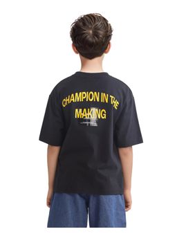 RARE ONES - Portz Black Cotton Half Sleeve Boxy Printed T-shirt - Rare Ones By Rare Rabbit