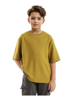 RARE ONES - Sans Olive Cotton Poly Half Sleeve Applique Boxy Fit T-shirt - Rare Ones By Rare Rabbit