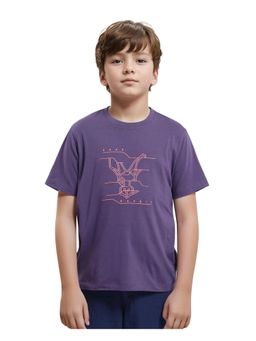 RARE ONES - Wes Dark Purple Cotton Half Sleeves Graphic Print Logo T-shirt - Rare Ones By Rare Rabbit