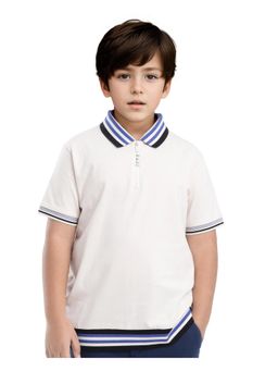 RARE ONES - Zyto Off White Cotton Contrasting Regular Collar Solid Polo T-shirt - Rare Ones By Rare Rabbit