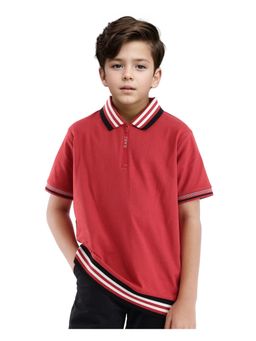 RARE ONES - Zyto Red Cotton Contrasting Regular Collar Solid Polo T-shirt - Rare Ones By Rare Rabbit