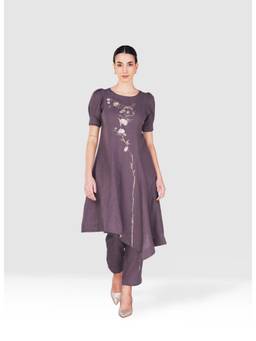 Kaveri - Purple Vine Line Kurta and Pant