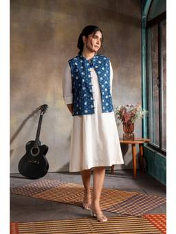 EARTHWEAR - Indigo Circles Printed Cotton Waistcoat