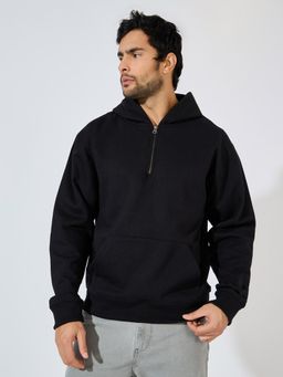Styli - Black Relaxed Zipper Detail Hoodie