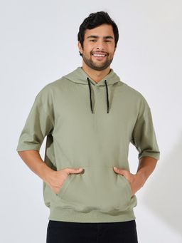 Styli - Khaki Relaxed Fit Dropped Shoulder Hoodie