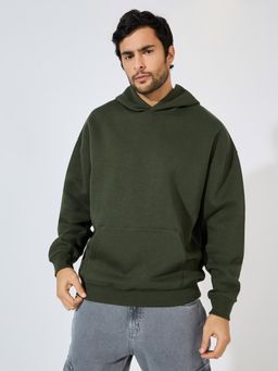 Styli - Olive Oversized Solid Hoodie