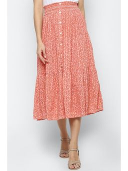 American Eagle - Women Orange Button-up Tiered Midi Skirt