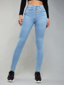 DOLCE CRUDO - Women's Light Blue Skinny High Rise Distressed Denim Jeans