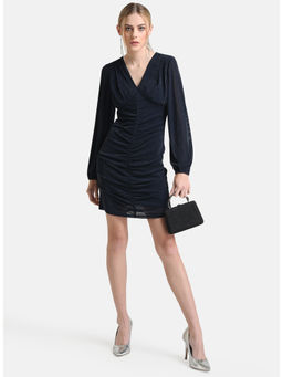 Kazo - Blue Rushed Full Sleeve Mini Dress