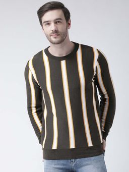 Club York - Men Olive Striped Pullover Sweater