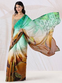 Navyasa By Liva - Multicolor Georgette Abstract Print Saree with Unstitched Blouse