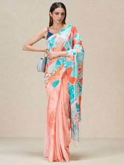 Navyasa By Liva - Pink Crepe Abstract Print Saree with Unstitched Blouse