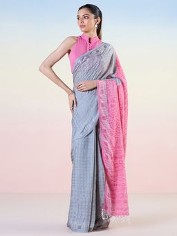 Navyasa By Liva - Multicolor Jacquard Woven Saree with Unstitched Blouse