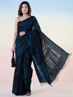 Navyasa By Liva - Navy Blue Jacquard Woven Saree with Unstitched Blouse