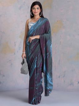 Navyasa By Liva - Blue Crepe Foil Print Saree with Unstitched Blouse