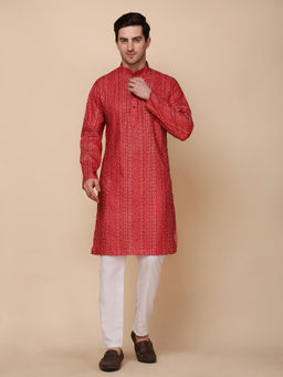 Pro Ethic Style Developer - Red Kurta With Pyjama For Men