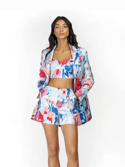 MANDIRA WIRK - Women Multi-Colour Satin Printed Jacket with Shorts and Bustier