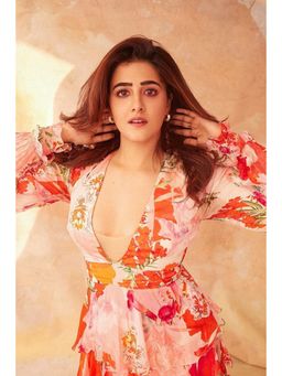 MANDIRA WIRK - Nupur Sanon - Coral Printed Tiered Maxi Dress