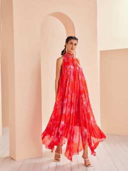 MANDIRA WIRK - Printed Chiffon High-Low Dress