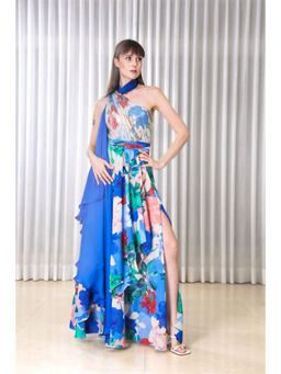 MANDIRA WIRK - Hibiscus Halter Drape Maxi Dress