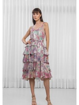 MANDIRA WIRK - Hibiscus Sequins Tiered Dress