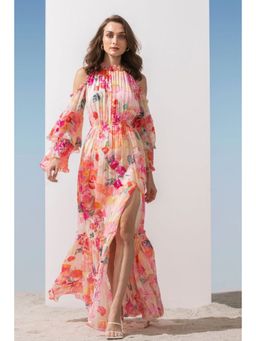 MANDIRA WIRK - Pink Cold Shoulder Maxi Dress